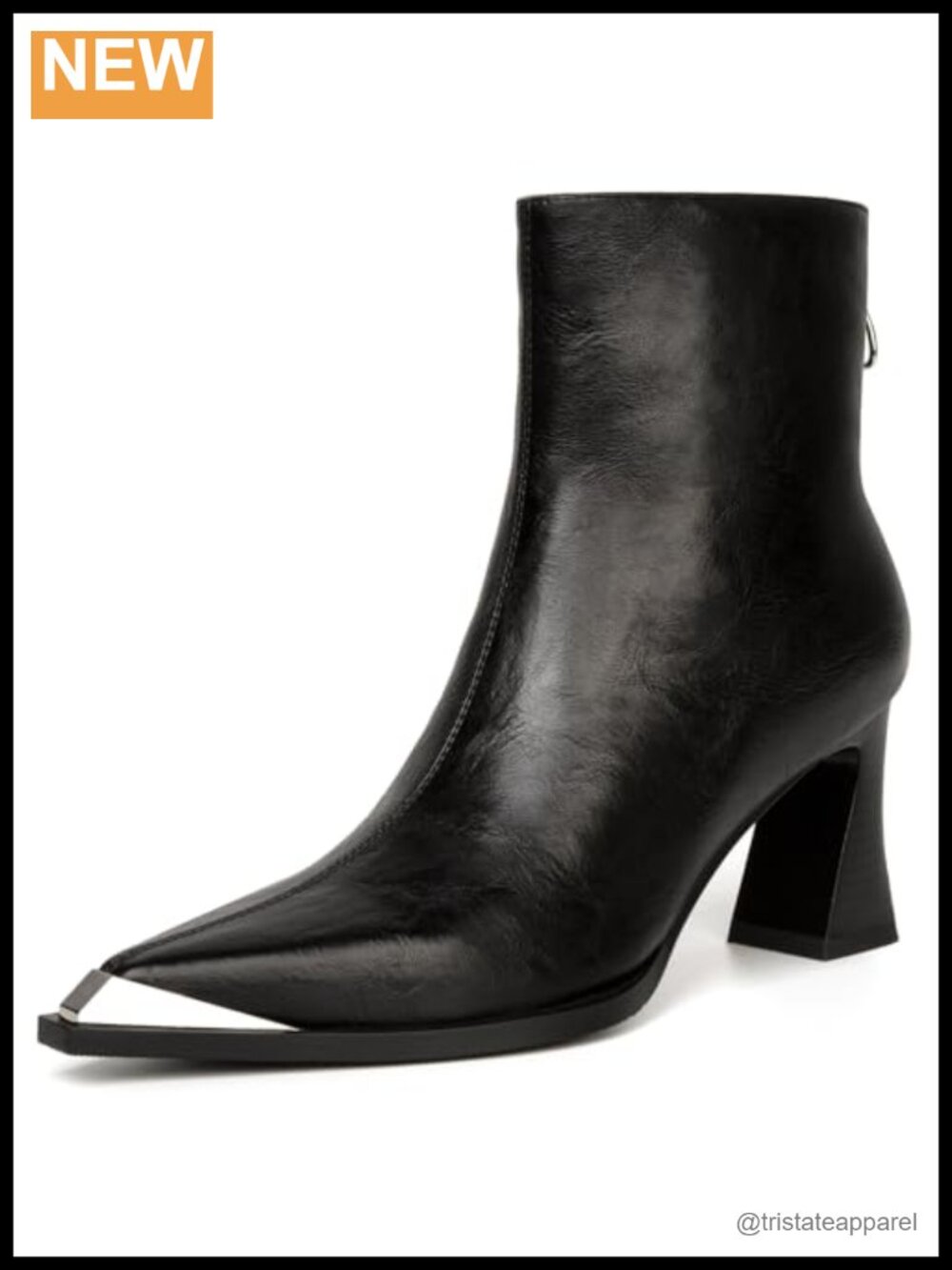 Women's Faux Leather Pointed Toe Ankle Boots Chunky Block Heel Side Zipper